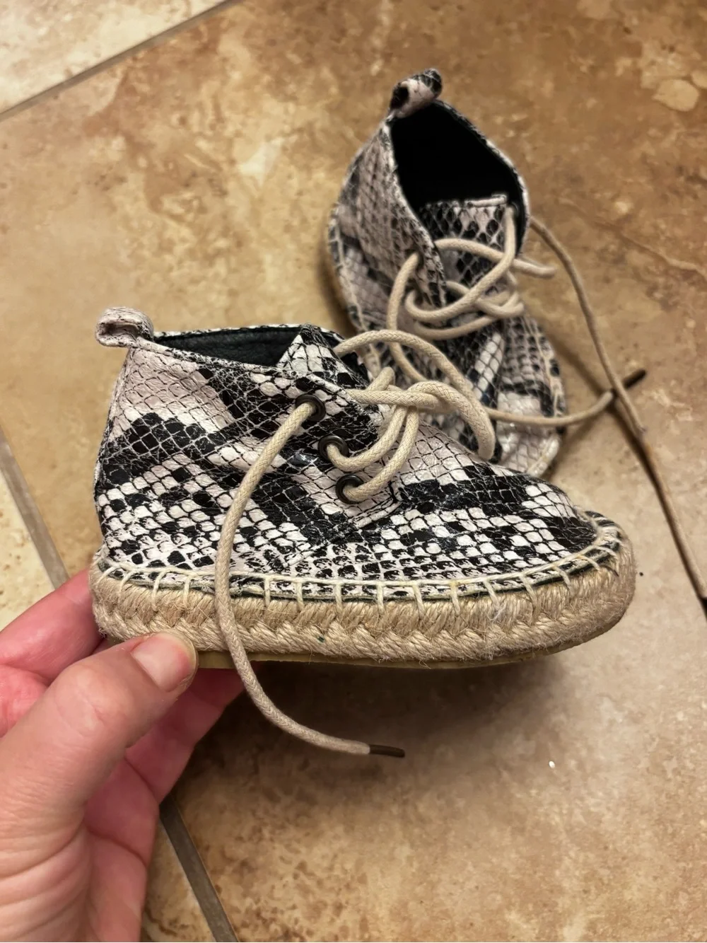 Toddler Snake-Print Espadrille Booties - Black & White